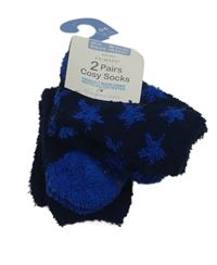 Nové - 2x - Tmavomodro-modré huňaté ponožky Primark vel. 27-30