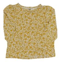 Horčicové tričko s kvietkami H&M