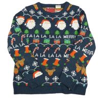 Tmavomodrý sveter s vánočním motívom Star