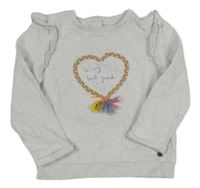 Sivá melírovaná mikina so srdiečkom a volánikmi Mothercare