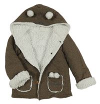 Hnědý bavlněný zateplený kabátek s kapucňou Hema