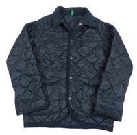 Tmavomodrá šusťáková prošívaná zateplená bunda Benetton