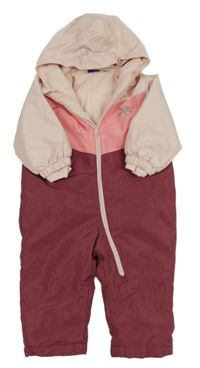 Růžovo-světlerůžová šusťáková zimní kombinéza s kapucí Lupilu