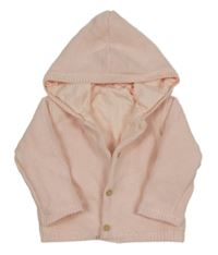 Světlerůžový propínací podšitý svetr s kapucí 