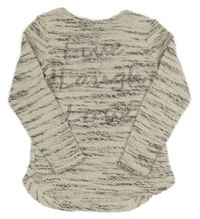 Bielo-sivá melírovaná dlhá mikina s nápisem z kamínků Yigga