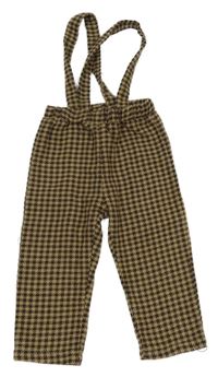 Béžovo-hnedé vzorované pletené nohavice s trakami Shein