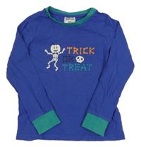 Tmavomodro-zelené tričko s kostlivcem L&D