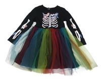 Černo-barevné bavlněno/tylové šaty s kostlivcem Tu