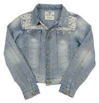 Světlemodrá riflová crop bunda s krajkou Yd. 