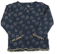 Tmavomodré kytičkované žebrované triko Topomini 