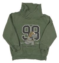 Zelenošedá mikina s číslom a komínovým golierom Topolino