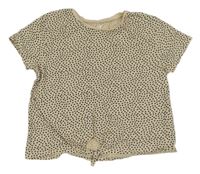 Béžové crop tričko so srdiečkami a zavazováním H&M