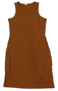 Hnedé rebrované šaty Shein