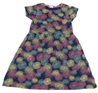 Tmavomodré bavlnené šaty so vzorom Y.F.K.