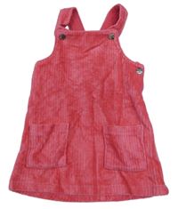 Ružové zamatové rebrované na traké šaty F&F