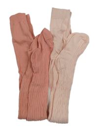 Nové -2x - Lososové + světlerůžové vzorované punčocháče Primark