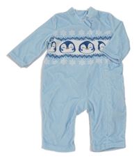 Světlemodrý sametový overal s tučňáky So Cute