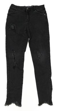Tmavosivé skinny rifle s dierami Denim