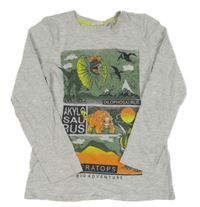 Šedé melírované triko s dinosaury Kids