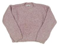 Svetloružový chlpatý crop oversize sveter Primark