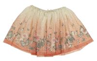 Smetanovo-lososovo-jahodová bodkovaná á tylová sukňa s motýlikmi zn. H&M