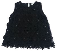 Černý krajkový halenkový top s madeirovými a 3D květy RIVER ISLAND