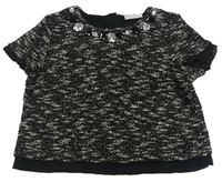 Čierno-biele melírované pletené crop tričko s korálky/kamínky Matalan