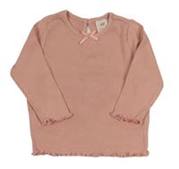 Pudrové rebrované tričko s mašličkou H&M