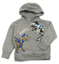 Šedá melírovaná mikina s dinosaury a překlápěcími flitry a kapucí H&M