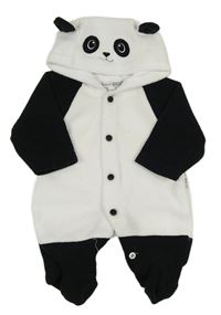 Bielo-čierna fleecová kombinéza s kapucí- panda NURSERY TIME