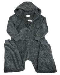 Sivo-čierna melírovaná chlpatá kombinéza s kapucňou zn. Next