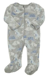 Sivo-biela plyšová kombinéza s dinosaurami Nutmeg