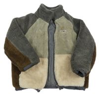 Sivo-béžovo-tmavohnědo/šedá huňatá zateplená bunda s nášivkou ZARA