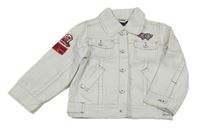 Smotanová rifľová bunda s nášivkami a golierikom Villa Happ