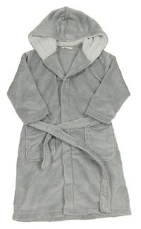 Šedý plyšový župan se třpytivými srdíčky a kapucí M&S