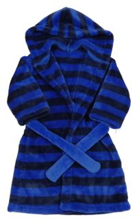 Safírovo-tmavomodrý pruhovaný plyšový župan s kapucí M&S
