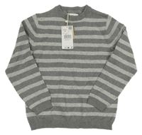 Nové - tmavošedo-sivý pruhovaný melírovaný sveter MANGO