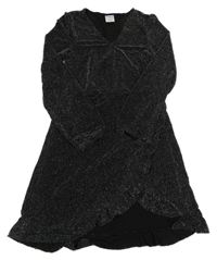 Černo-stříbrné melírované slavnostní šaty s volánkem Page one young