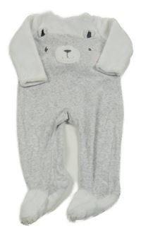 Světlešedo-bílý melírovaný sametovo/plyšový overal s medvídkem C&A