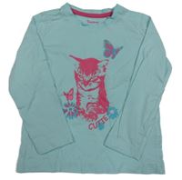 Světlemodré triko s kočičkou a motýlky impidimpi