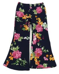 Tmavomodré mačkané flare nohavice s kvietkami SHEIN