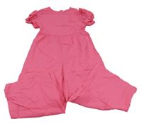 Ružový plátenný nohavicový overal s 3D kvety SHEIN