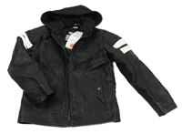 Nové - čierna koženková zateplená bunda s odopínacíá kapucňou dopodopo