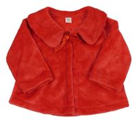 Červená plyšová bunda s mašlou a golierikom SHEIN