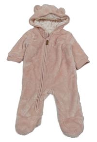 Svetloružová kožušinová podšitá kombinéza s kapucňou s uškami F&F
