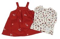 Nové - 2Set - červené manšestrové šaty s kytičkami + bílé triko s límečkem Nutmeg