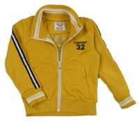 Okrová prepínaci športová mikina s číslom a nápisom a pruhmi R&B