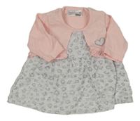 Světlešedo/růžové vzorované šaty s bolérkem se srdíčkem Ergee