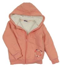 Broskvová propínací zateplená mikina s nápisy a pírky a kapucí lupilu