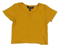Horčicové crop tričko s prestrihom New Look